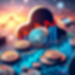 An illustration depicting XRP coins alongside graphs and charts showing investment growth, with symbols of ETFs and new projects emerging in the background.