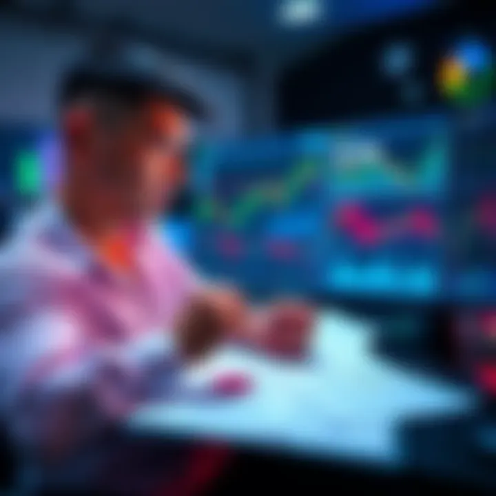 A person analyzing market trends and data related to XRP investments, surrounded by charts and research materials.