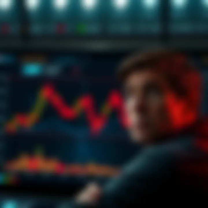 A chart showing a decline in XRP prices, with a person looking concerned