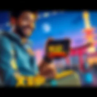 XRP Seller Celebrating Profit A person smiling with a smartphone displaying XRP charts, a suitcase nearby, ready for a trip to Japan, symbolizing financial success and freedom from debt.