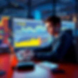 A young adult studies cryptocurrency charts on a laptop, with notes and a smartphone nearby, showcasing interest in investing.