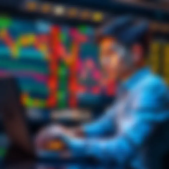 A frustrated young investor looking at declining stock charts on a laptop, contemplating a shift to Bitcoin, with a Bitcoin logo visible on the screen.