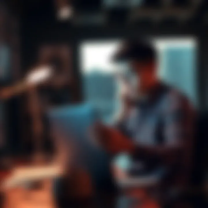 A young adult managing multiple job tasks at a desk, with bills and a laptop in view, looking stressed but focused.