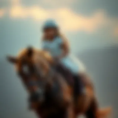 A 9-year-old girl rides a big horse without a helmet, showcasing a moment of thrill and debate over safety in equestrian activities.