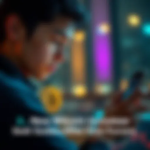 A 22-year-old person looks at a Bitcoin chart on a phone, pondering their investment decisions.