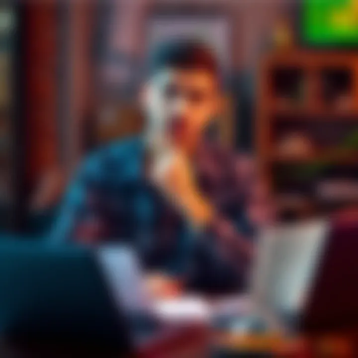A 25-year-old investor from Argentina pondering an investment in Bitcoin, surrounded by financial documents and a laptop, with a thoughtful expression.