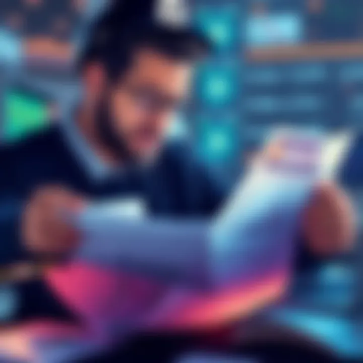 Zem reviewing documents and charts related to bitcoin claims, highlighting key arguments with a focused expression